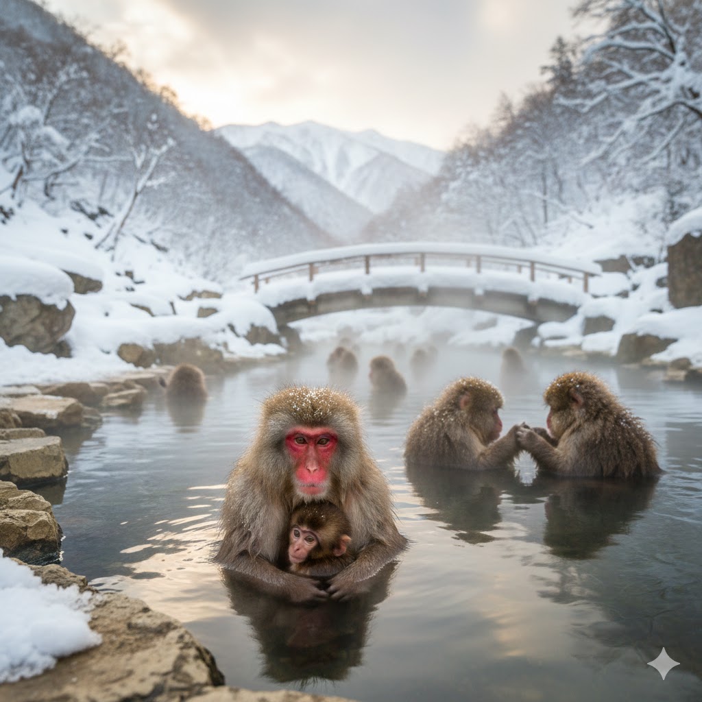 Singes dans l'onsen, Jigokudani, Nagano